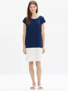 Madewell Navy and White Colorblock Shirt Dress